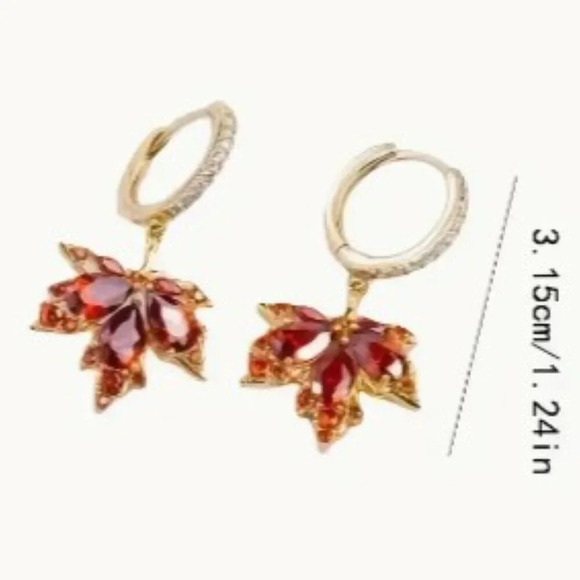 Maple Leaf Dangle Earrings with Sparkling Zirconia 925 Silver Ear Needle - Picture 3 of 3
